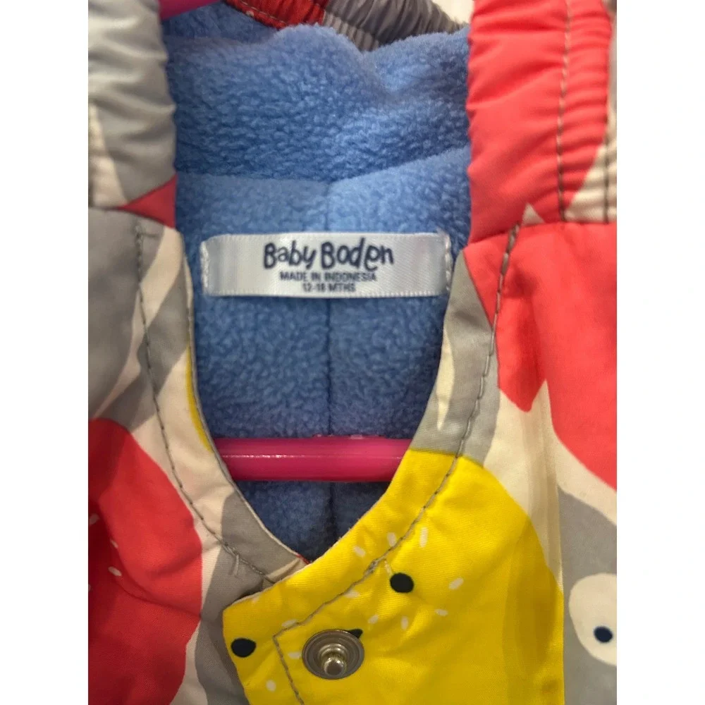 Baby Boden Owl Print Hooded Snowsuit Fleece Lined Blue‎ Red Yellow 12-18 Months